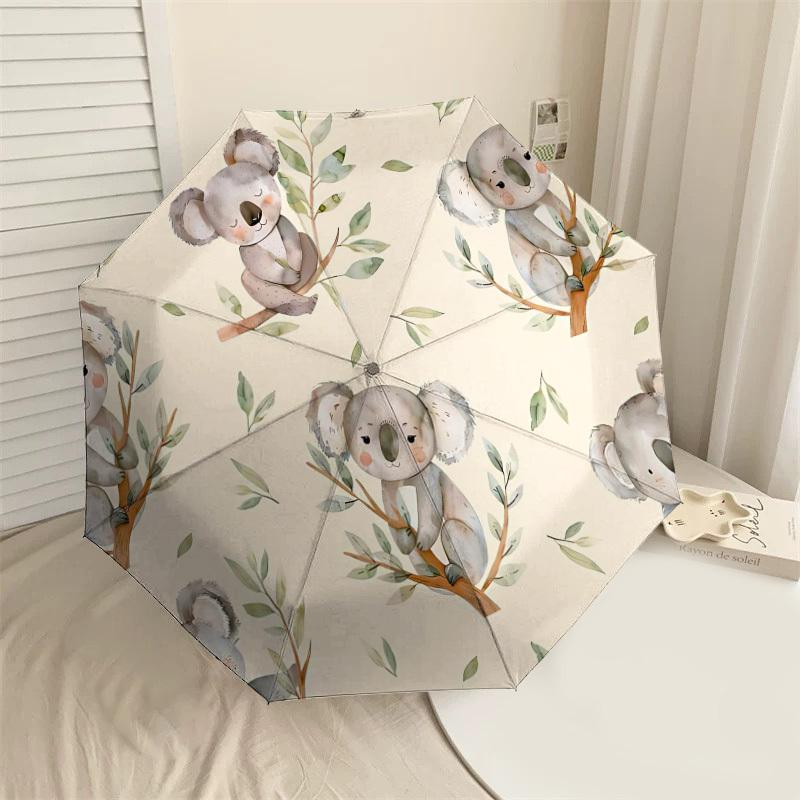 

1PC Koala Leaves Umbrella-8-Rib Reinforced Portable Folding Travel Suitable for All Seasons Outdoor Daily Use-J344