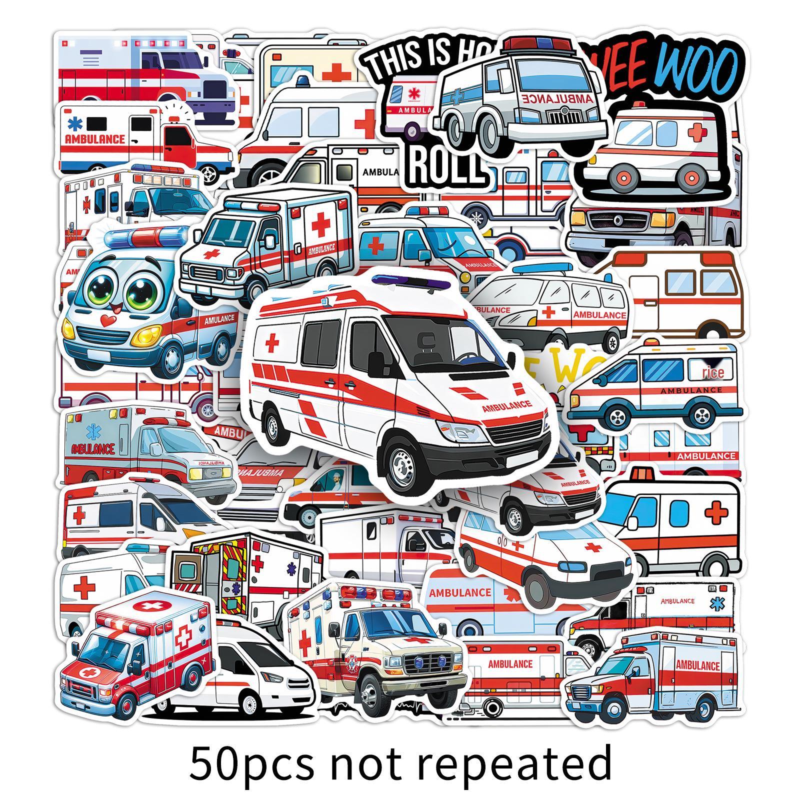 50 Ambulance and Hospital Car Stickers: Waterproof Creative Decoration for Journals and Phone Cases (120 Designs, 50 Sheets).