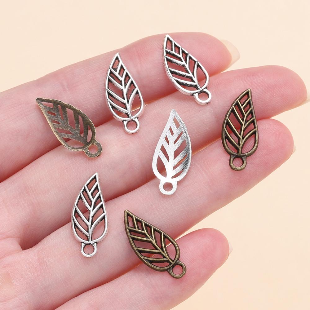 50pcs/lot 19x8mm Alloy Leaves Shape Antique Pendant Charms Necklace Bracelet Earring DIY For Jewelry Making Accessories Supplies