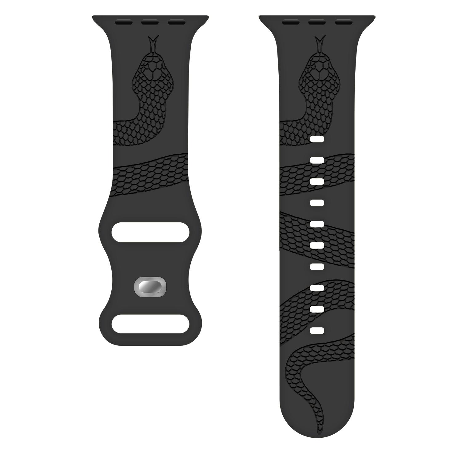 

Snake Silicone Band For Apple Watch Ultra 2 49mm 10 46mm 42mm Engraved Bracelet For iwatch Series 9 8 7 SE 6 5 4 40mm 44 41 45 S10 42 38-40-41