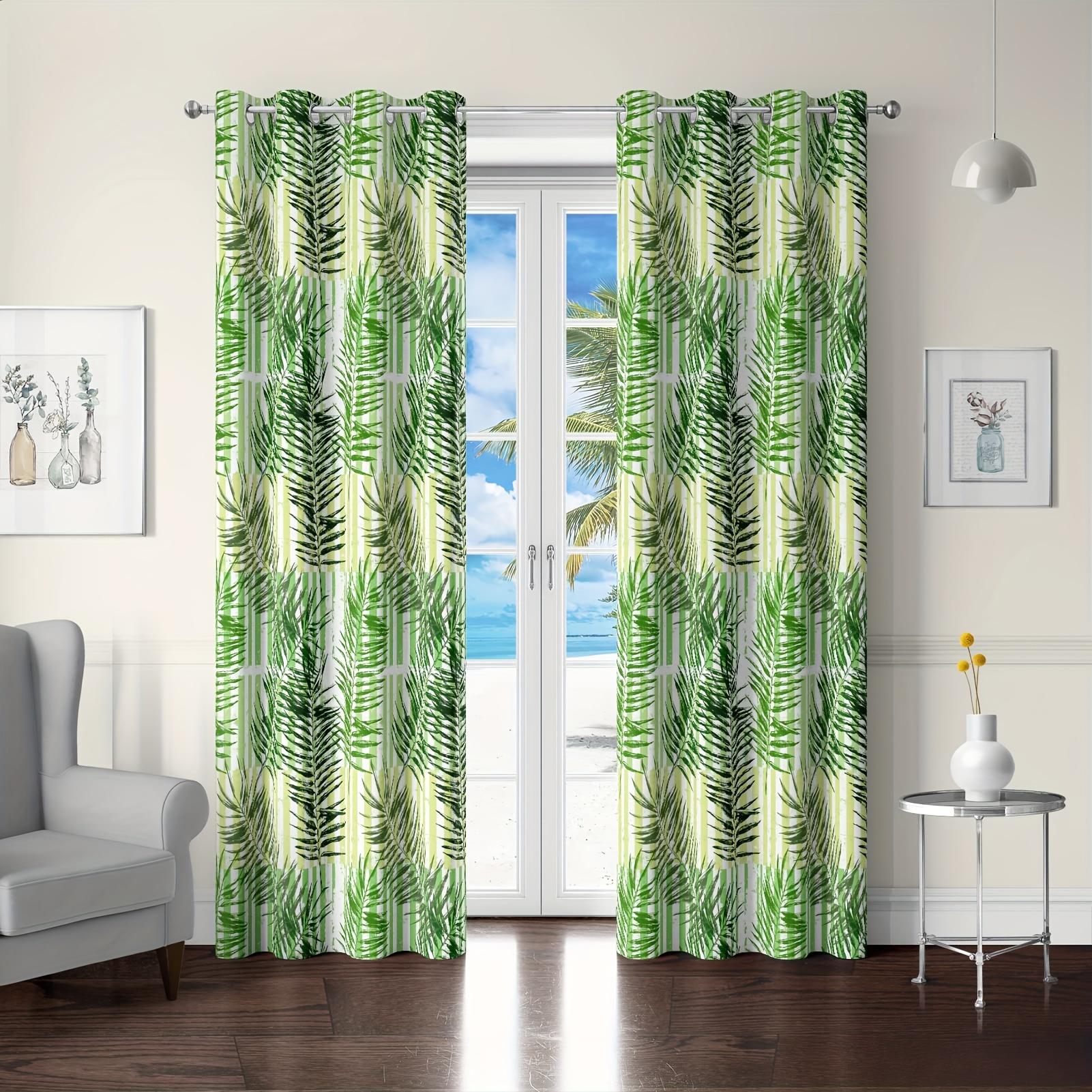 

2 шт. Шторы с листьями растений в скандинавском стиле - светофильтрующее оконное покрытие для декора кухни, гостиной, офиса и спальни W65X60H(cm)X2Pcs&Grommet Top