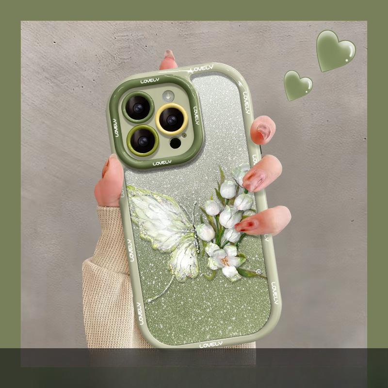 Applicable To IPhone14 Apple Phone Case 15promax Beautiful Butterfly 13 Transparent Glitter 12 Silicone Protective Case
