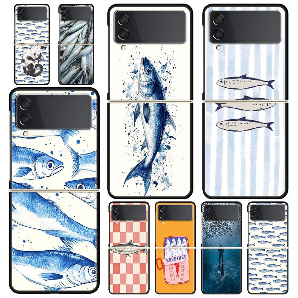 Case for Samsung Galaxy Z Flip 3 4 5 6 7 Folding Black Shell For Samsung Z Flip4 Flip5 PC Hard Cover Sardines aquatic product