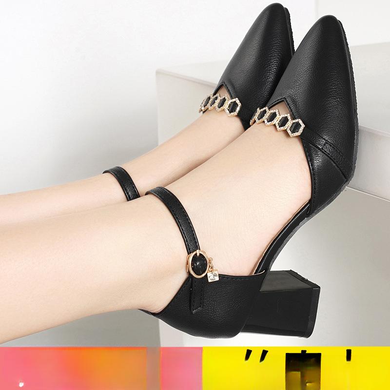 Soft cowhide high-heeled sandals women's summer 2025 new bag head pointed head thick heel soft leather fashion women's shoes