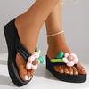 Fashion Big Flower Decor Wedge Flip Flops for Women Summer Beach Non Slip Flat Slippers Woman 2025 Fashion New High Heel Slides Female