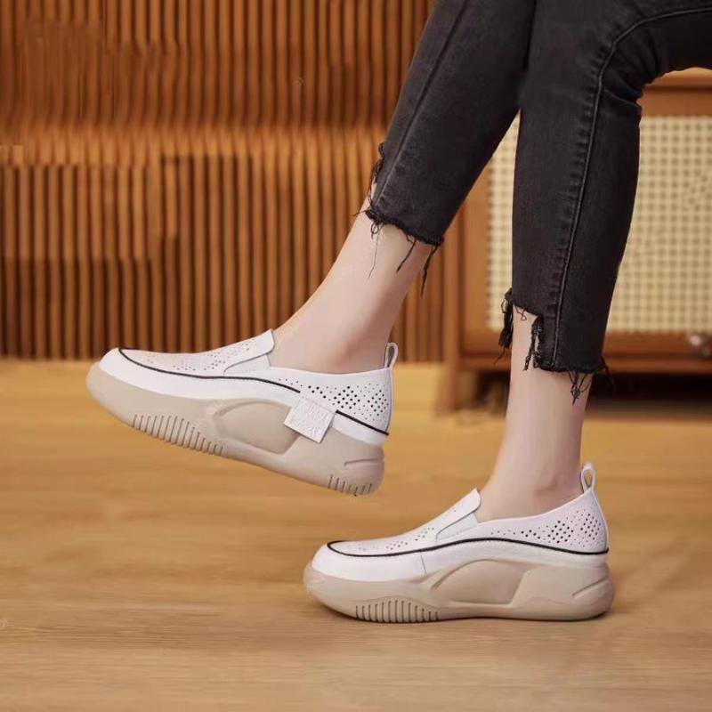 Autumn Casual Loafers for Women Thick-soled Slip-on Breathable Soft Leather Retro Single Shoes for Women