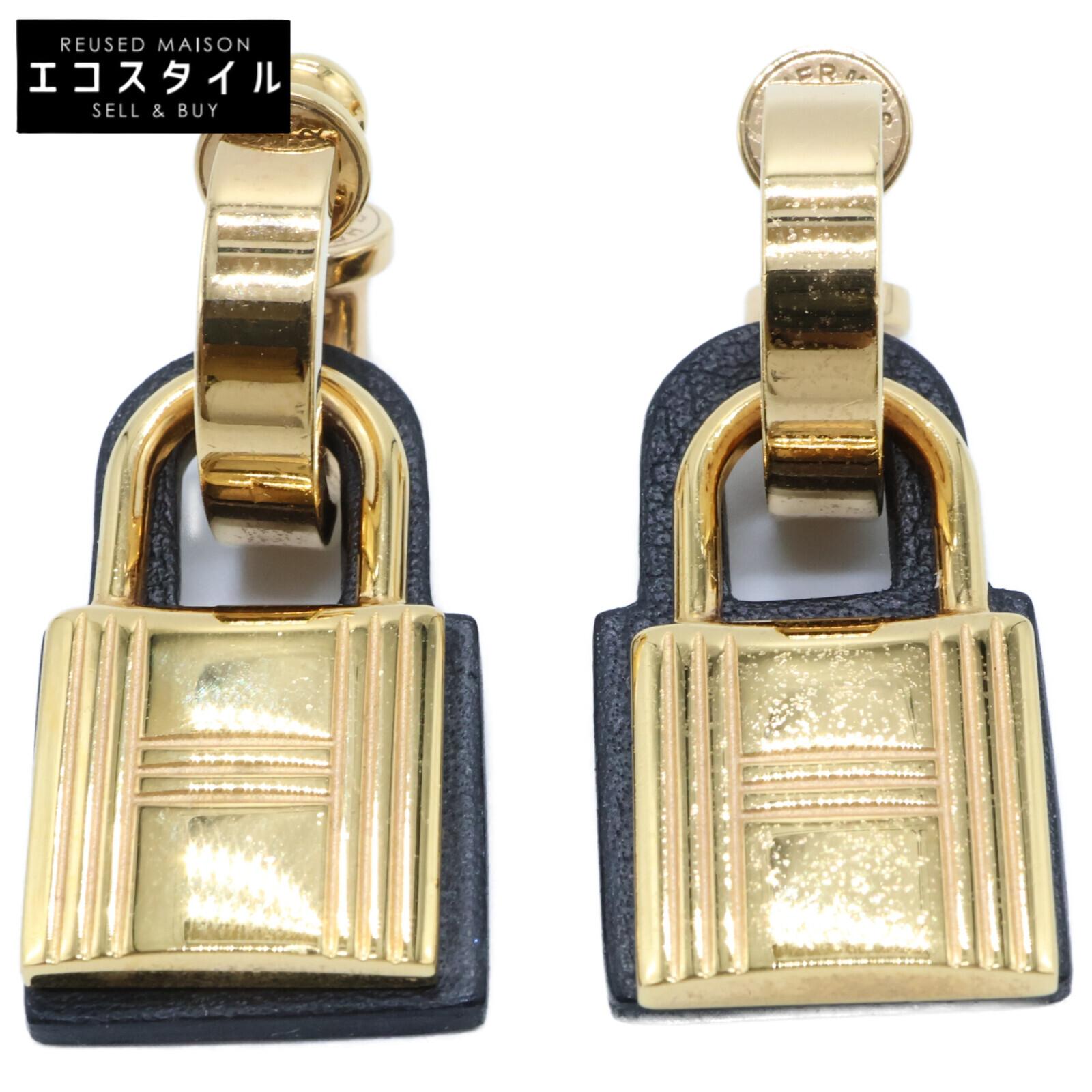 

HERMES O Kelly Y engraved leather cadena motif earring goldUsed