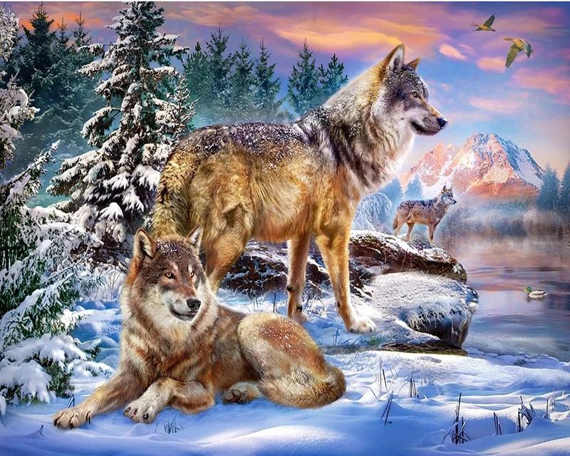 5D DIY Diamond Painting Animal Wolf Full Square/Round Diamond Embroidery Cross Stitch Mosaic Handmade Gift