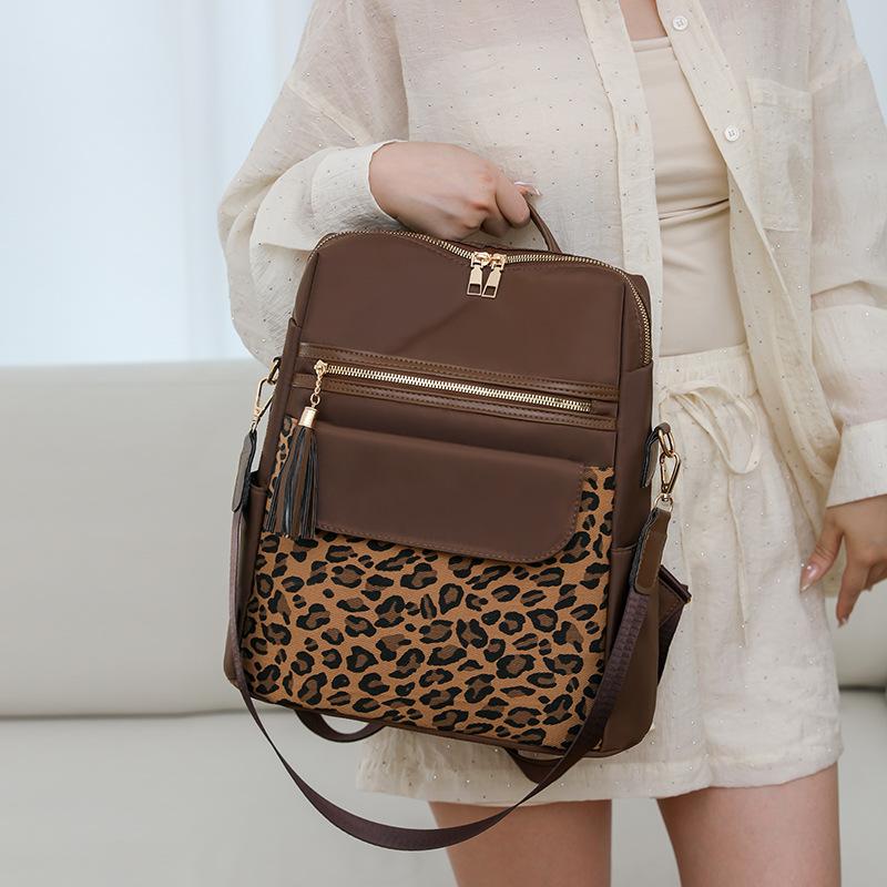 Patchwork Backpack Women's Leopard Print Backpack Large Capacity Schoolbag