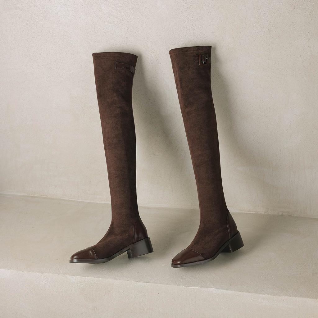 Krazing Pot Flock Autumn Winter Shoes Thick Heels Size 43 Long Boots Black Brown Stretch Over-the-knee Boots