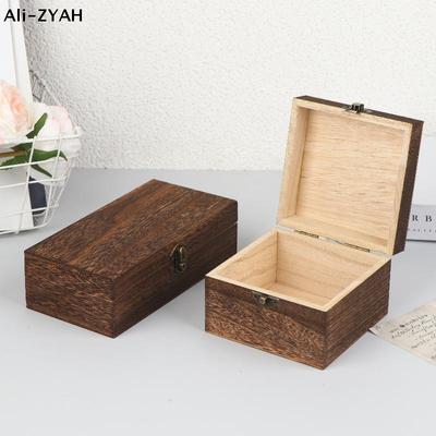 Drewniane Pudełka w Stylu Vintage Z Pokrywką Kwadratowe Zawiasowe Pudełko do Przechowywania Biżuterii, Rękodzieła do Dekoracji Domu DIY Ręcznie Robione Dzień Matki