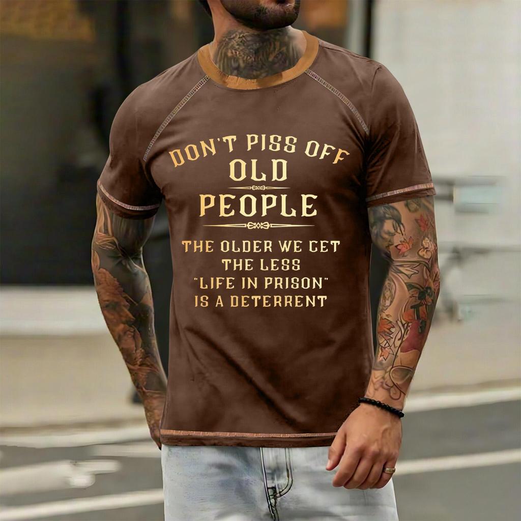 Men's Casual Loose Fit Short Sleeve T-Shirt with Printed Text Graphic Crew Neck Comfortable Summer Top