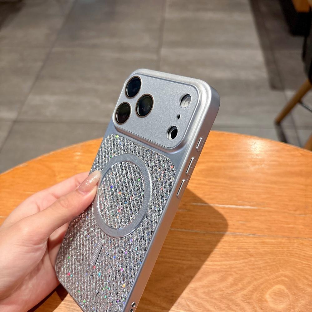 Fashion Frosted Glitter Sequin For Magsafe Phone Case For iPhone 17 16 15 14 Pro Max Bumper Crystal Camera Lens Magnetic Cover