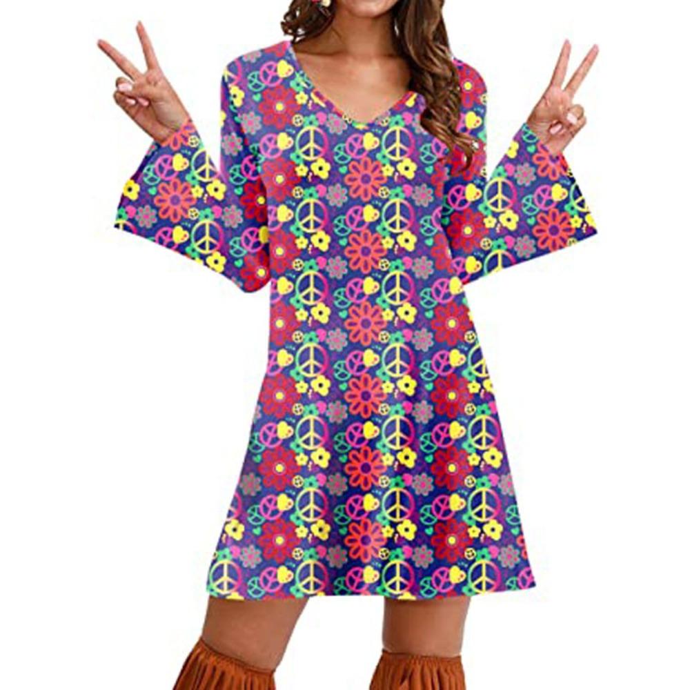 70s Hippie Halloween Printed Women's Dress