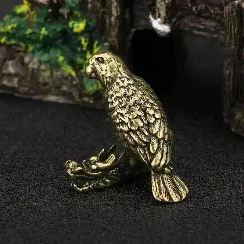 Ornamento Papagaio de Latão Retrô Capturando Dragão para Mesa de Estudo, Porta-Canetas Quatro Tesouros, Prateleira, Decoração de Casa, Artesanato, Estatuetas de Pássaros