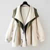Army Green Belted Mid-Length Trench Coat for Women - Spring/Autumn Commute Outerwear with Color Blocking