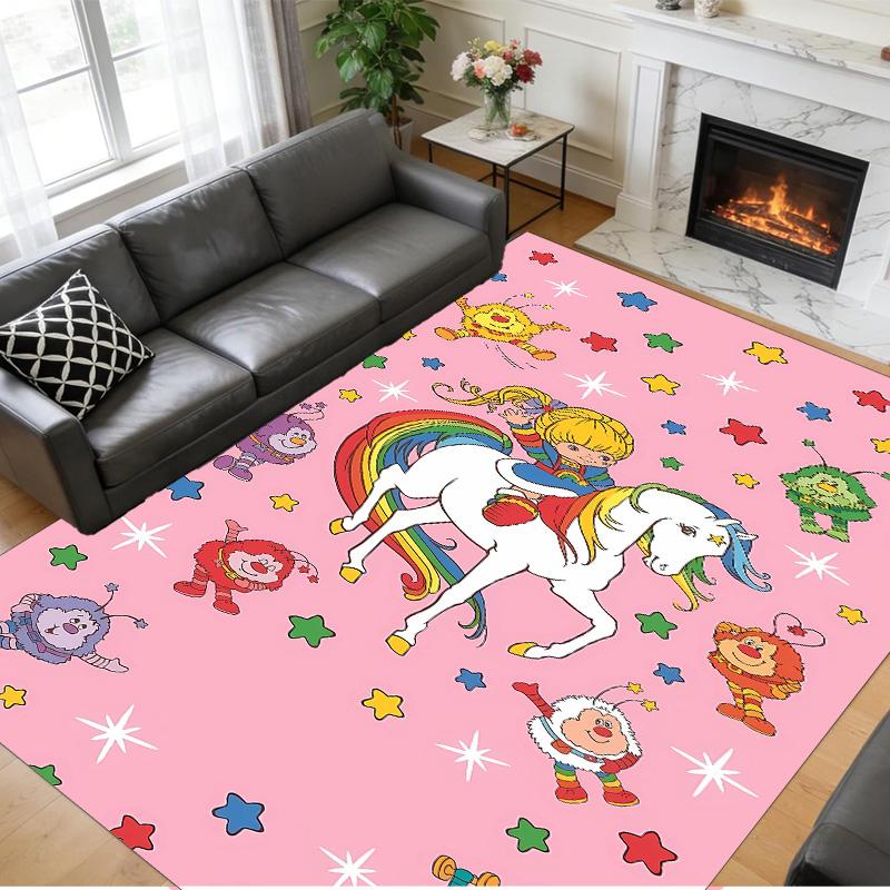 Anti‑Slip Crystal Velvet Floor Rug, Rainbow Brite Design Carpet for Indoor Living Bedroom Home Decoration