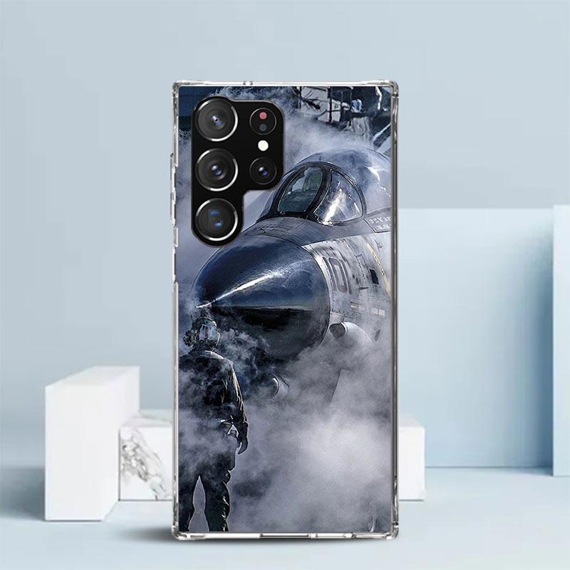 Military Aircraft Warship Fighter Phone Case For Samsung Galaxy S24 S25 Edge S26 Ultra S22 S23 Plus S21 + S20 FE Soft TPU Back C
