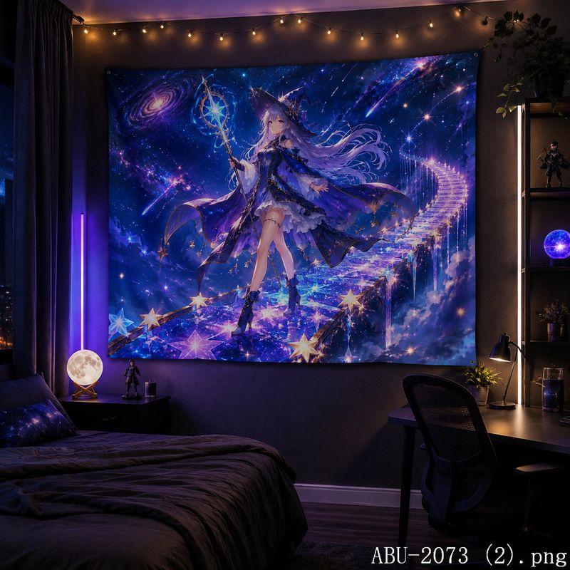 Galaxy Moon Animation Girl Aesthetic Tapestry Dream Cosmic Cartoon Wall Hanging Dorm Anime Bedroom Home Decor