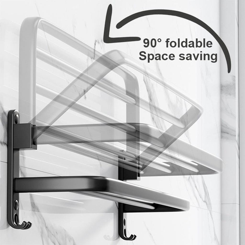 50CM Matte Black Folding Holder With Hook Towel Holder Wall Mount AluminumTowel Rack Bathroom Shower Rack Bathroom Accessories