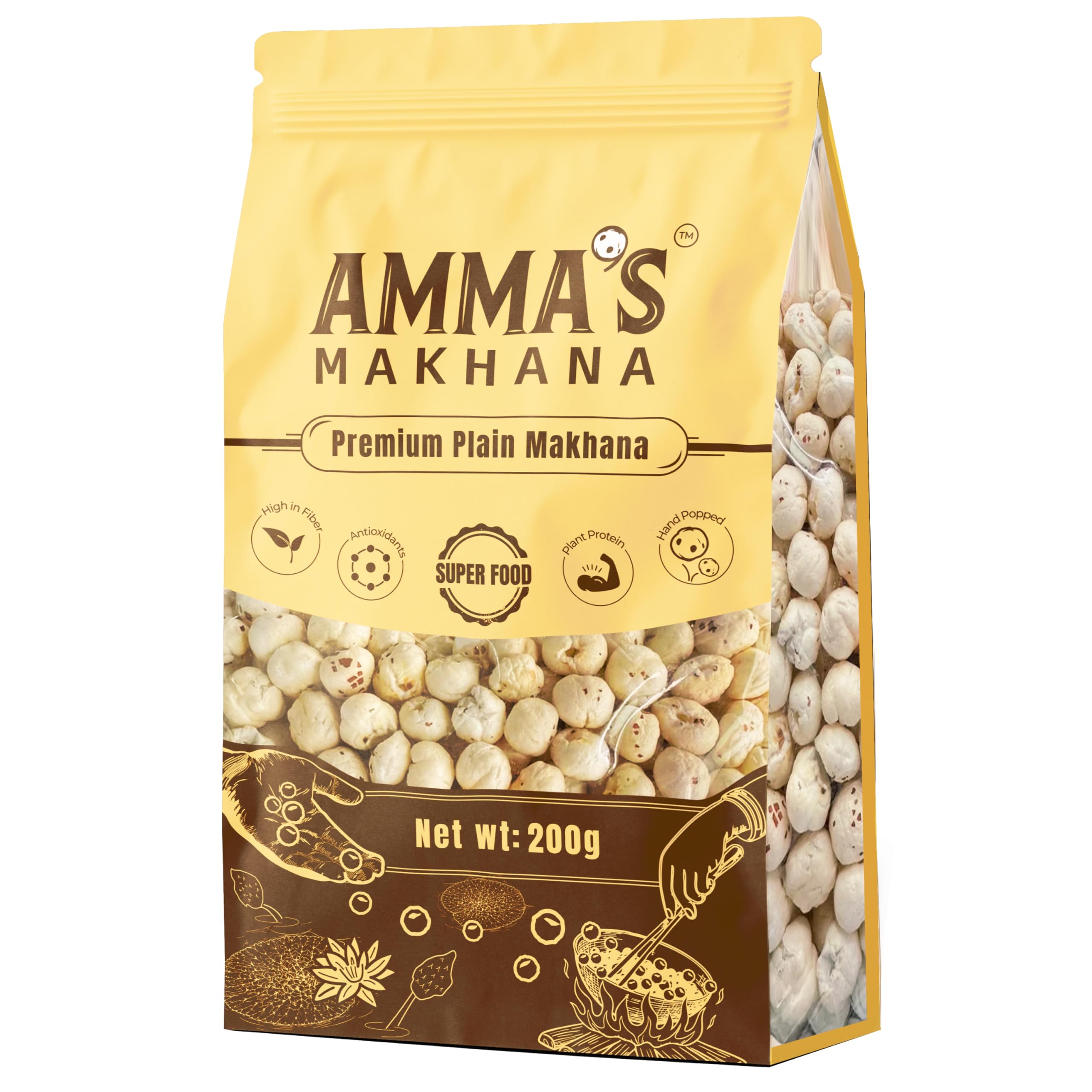 

Amma s Makhana 200gms Premium Plain Hand Popped Superfood, Foxnuts (Size 5+) Phool Makhana Raw