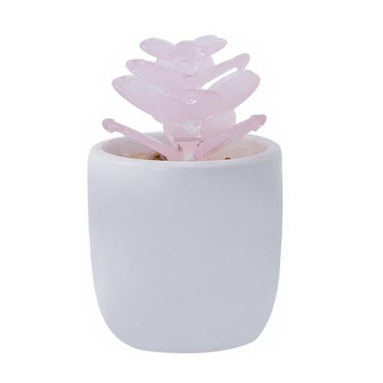 Mini Glass Flower Figurine Hand Blown Faux Crystal Hyacinth Cactus Collectible Ornament for Home Office Tabletop Garden Car Interior Decor