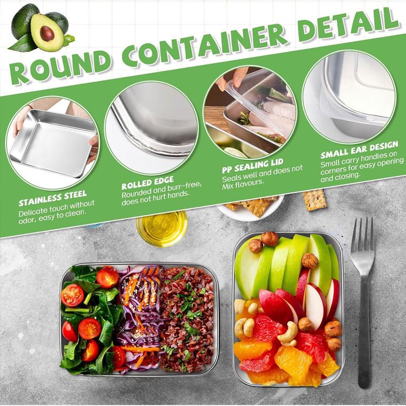 3/6/10PCS Stainless Steel Food Container Refrigerator Food Storage Box Portable Food Freshness Preservation Box Picnic Box