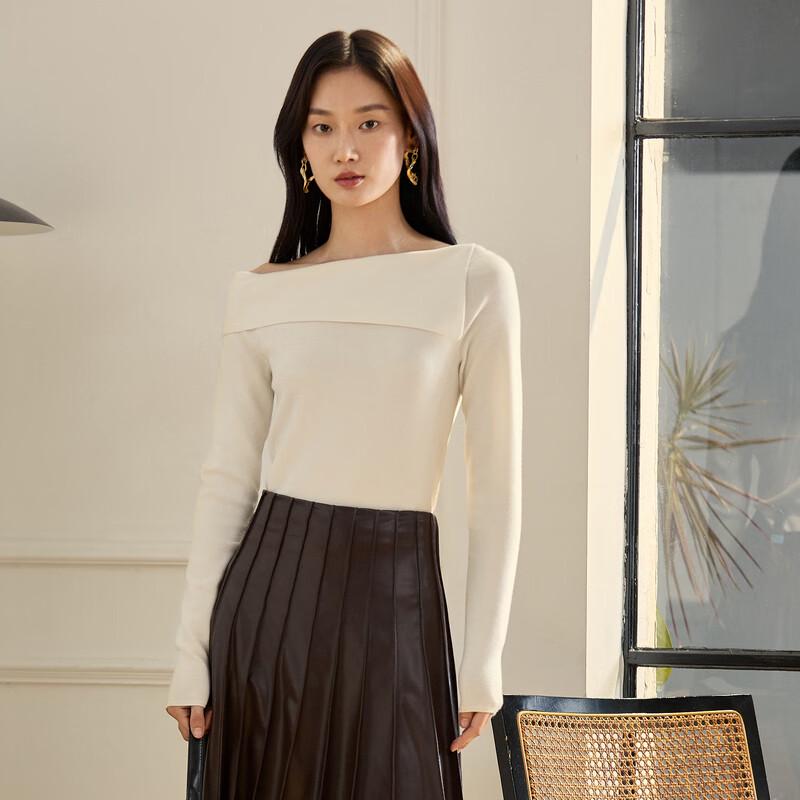 

ELLASSAY Women s Asymmetric Neck Slim-Fit Wool Blend Knit Sweater M