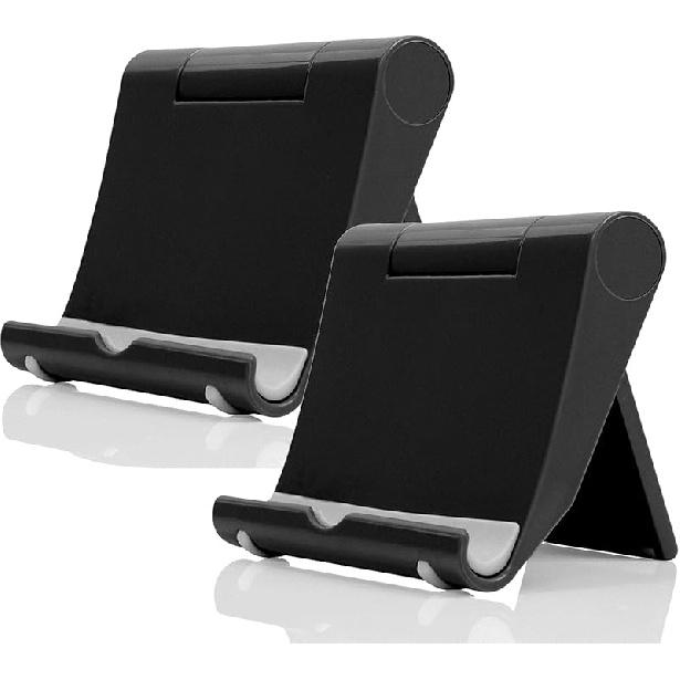 Cell Phone Stand for Desk 2 Pack Mobile Phone Holders Desktop Tablet Stand, Foldable Phone Dock Universal Adjustable Tablet Stand for Desk Compatible Black 2 PCS