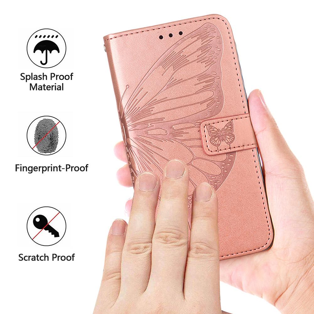 For Motorola Moto G45 5G/G34 5G Wallet Case with Wrist Strap Butterfly Imprint Leather Phone Cover