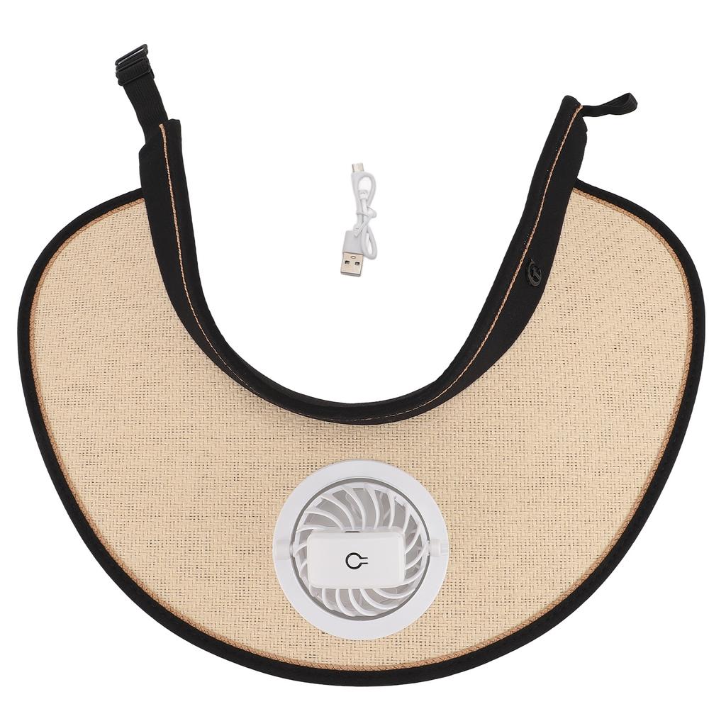 Fan Hat USB Rechargeable 300mah Elastic Band Angle Adjustable Extra Large Brim Fan Cap for Travel Beach Beige