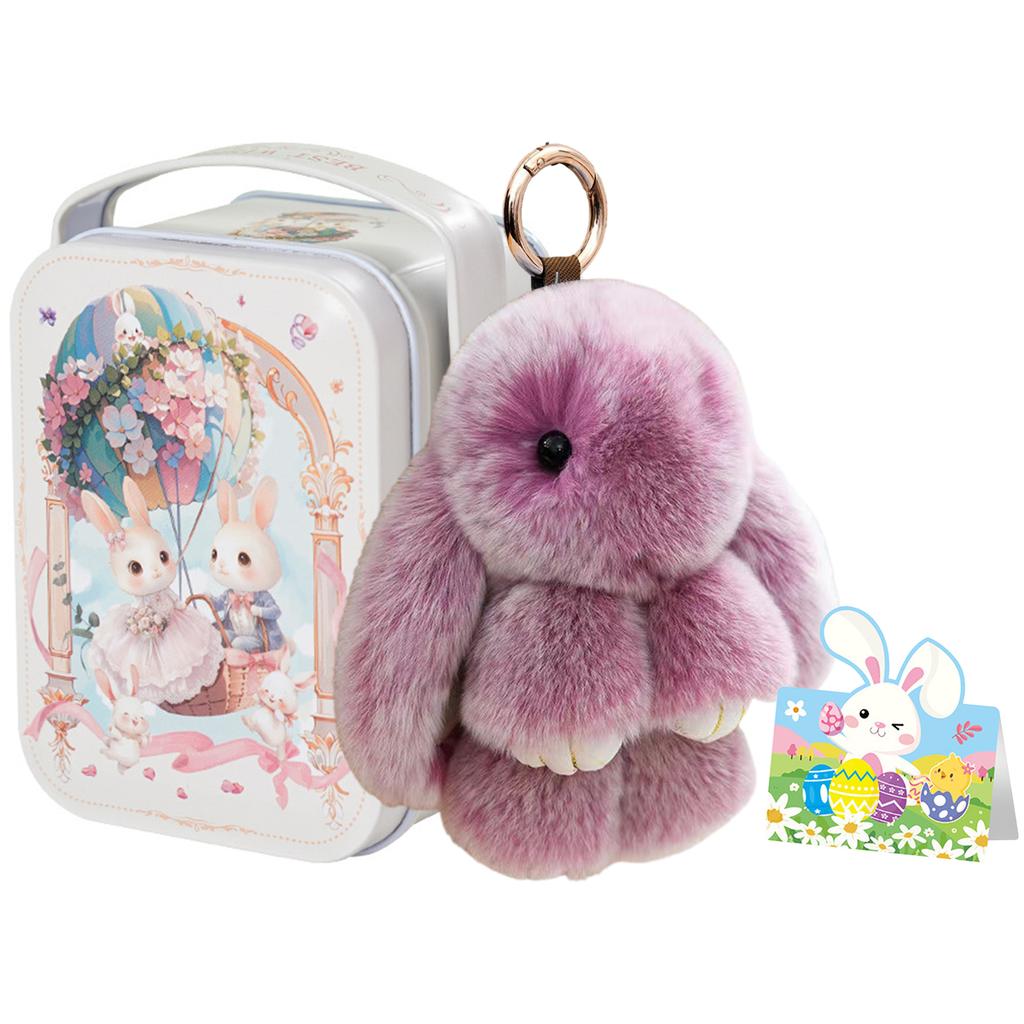 Glückskaninchen Schlüsselanhänger mit Blechdose & Grußkarte Niedlicher Plüsch-Kaninchen Schlüsselanhänger für Taschen Rucksäcke Kaninchen Anhänger Ostergeschenke