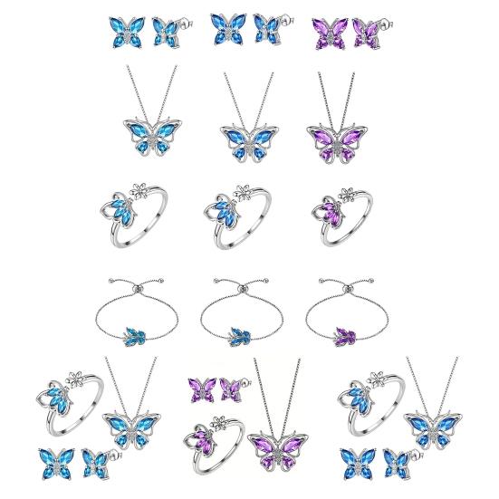 1 Set Jewelry Set Sparkling Rhinestones Inlaid Butterfly Pendant Necklace Ear Studs