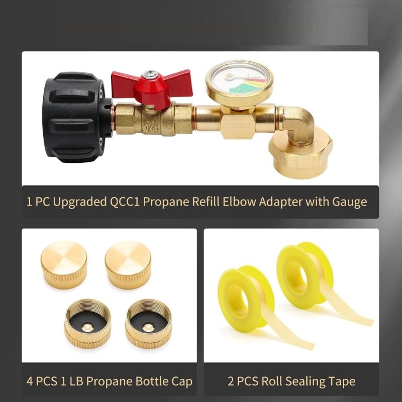 Practical Propanes Grills Adapter Quick Connecting Fitting with Pressure Gauge Metal Propanes Grills Fitting for Cooking