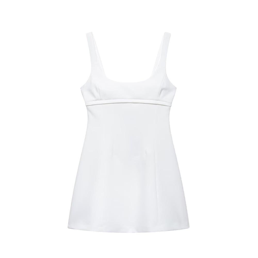 

2025 Spring/Summer Women s Slim Fit A-Line U-Neck Sleeveless Short Dress M белый