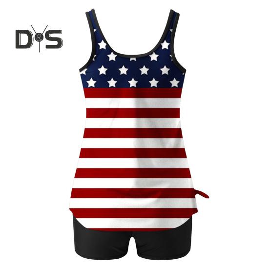 2 Teile/satz Frauen Tankini Set Amerikanischen Unabhängigkeit Tag Druck Weste Einfarbig Schwimmen Shorts Set Bademode