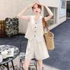 Women's Relaxed Fit Two-Piece Suit Sleeveless Vest High Waist Shorts Matching Set