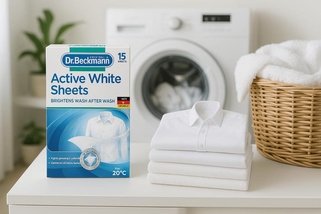 DR. Beckmann Active White Wäschetücher – Hellt Weißes bei jeder Wäsche auf – Verhindert Graufärbung & Vergilbung – Einfach anzuwendendes Wäscheweiß für die Waschmaschi