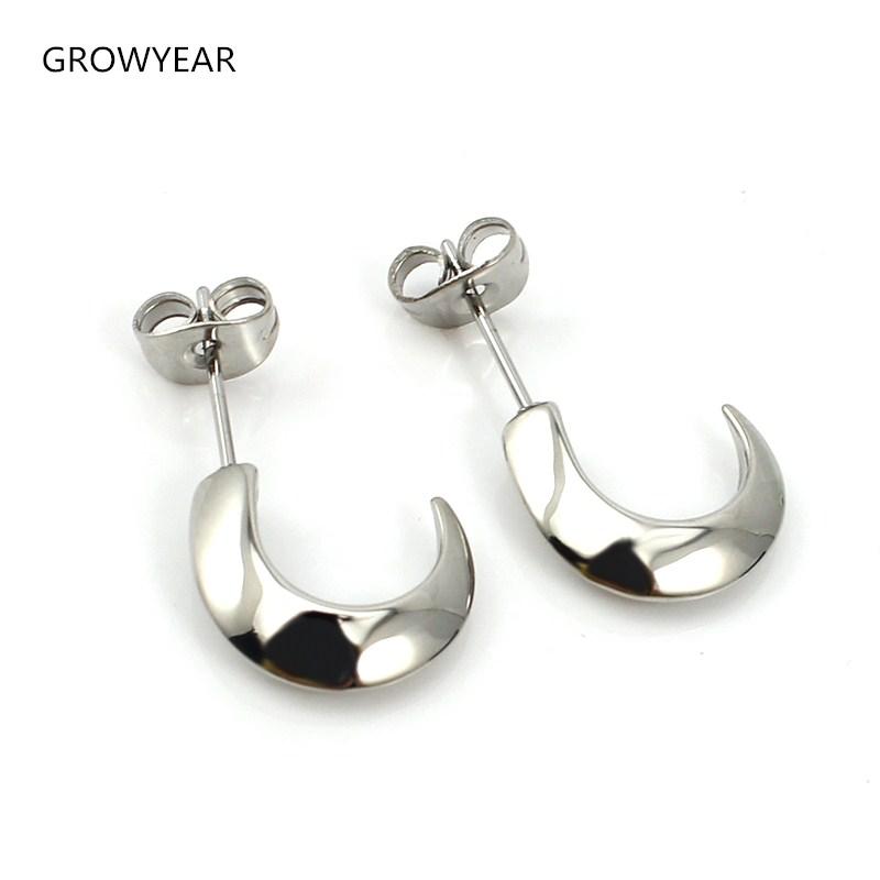 Sliver Color Crescent Moon Stud Earring Women Girls Stainless Steel Jewelry 1 Pair