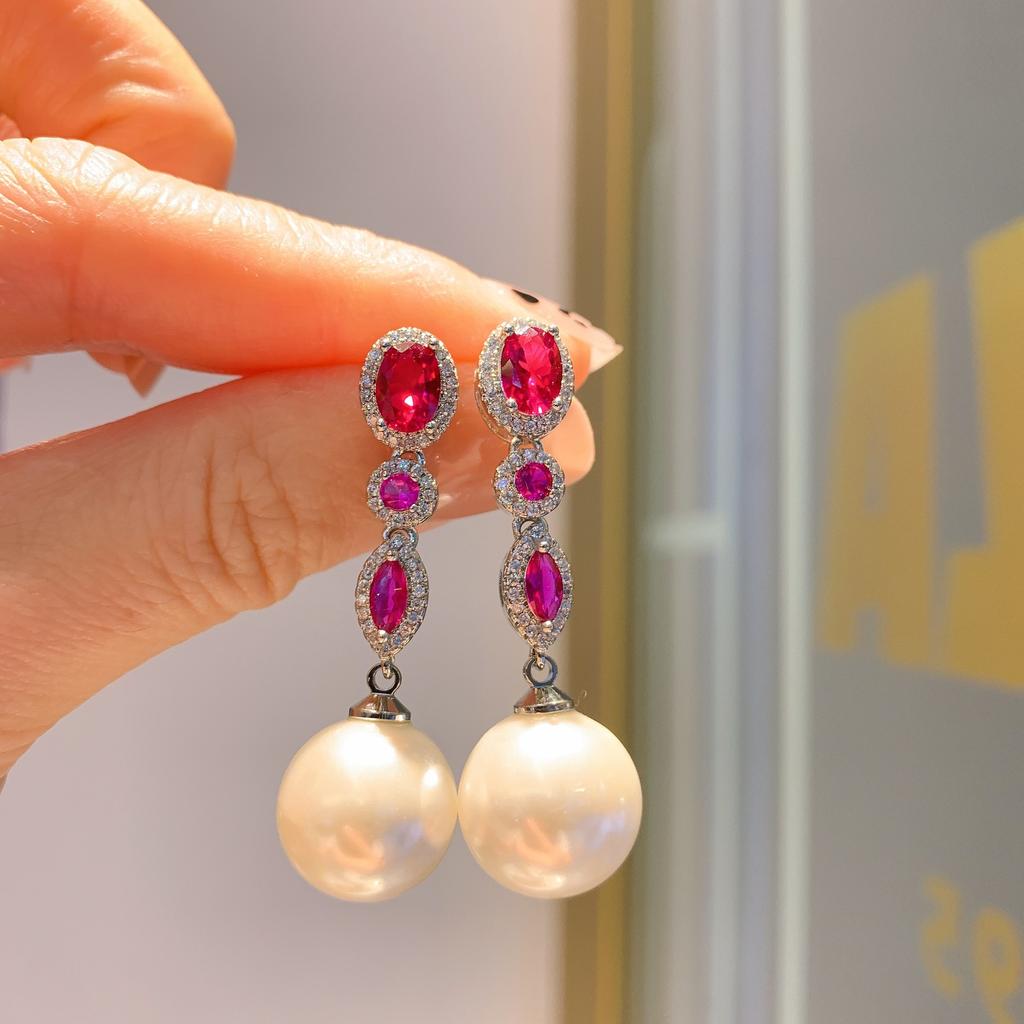 Weiße Muschel Ohrringe Feenhaftes Temperament Elegant Persönlichkeit Übertrieben Grüner Schmuck Perle Gezeiten Perlen Ohrringe