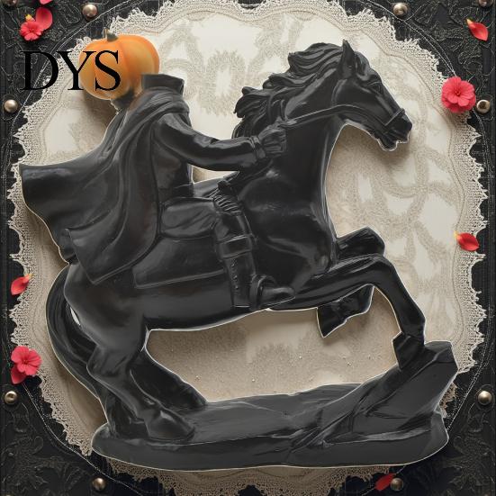 Gothic Home Decoration Headless Horseman Statue with Pumpkin, Horror Knight Holding Pumpkin Lantern Figurine Ornament, Halloween Horse Sculpture Decor