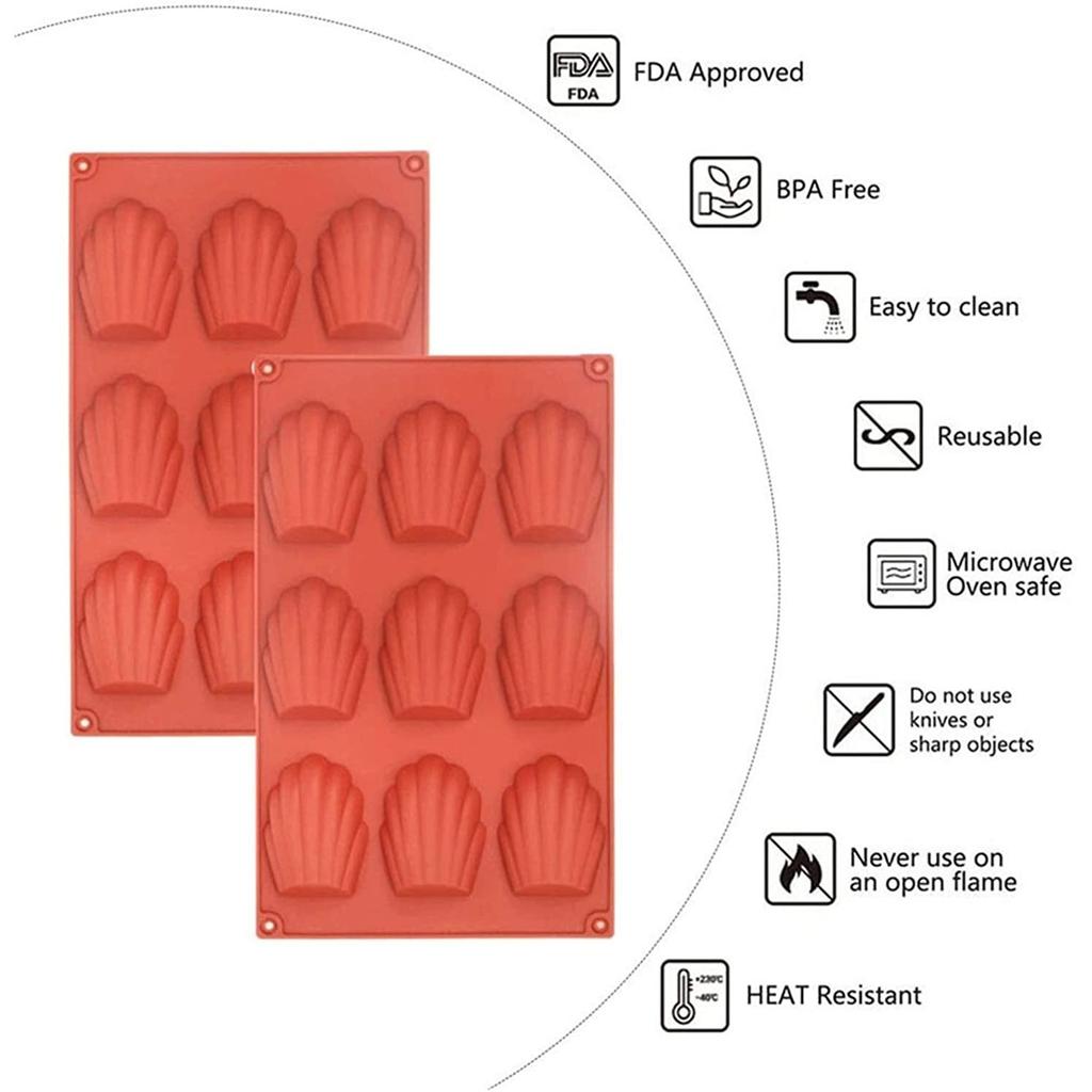 2 Pack Silicone Cake Mold, 9 Compartment Baking Pan, Red Non-Stick Pastry Molds