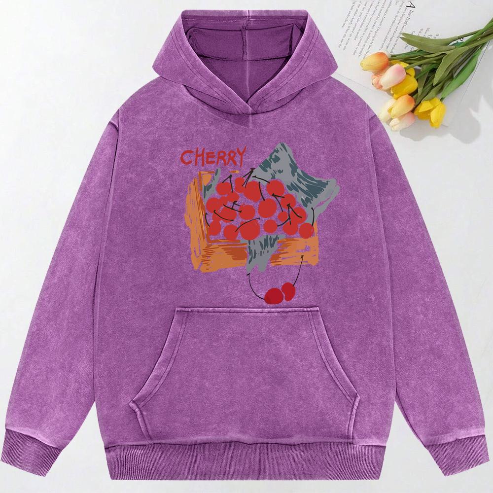 

Корзина с вишнями Принт Стиранная одежда Мода Свободное худи Хлопок Осень Толстовка Простота Мода 3XL
