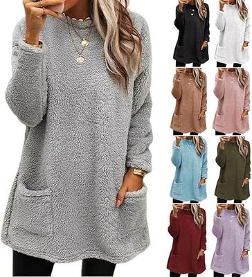 Sweat-shirts Pour Femmes Col Montant Automne Hiver Pull Chaud Grande Taille Tunique Pullover Hauts Avec Poches