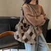 Vintage Tartan Große Kapazität Tragetasche, Lässige Personalisierte Patchwork Umhängetasche, Modische Farbblockierte Pendler Handtasche
