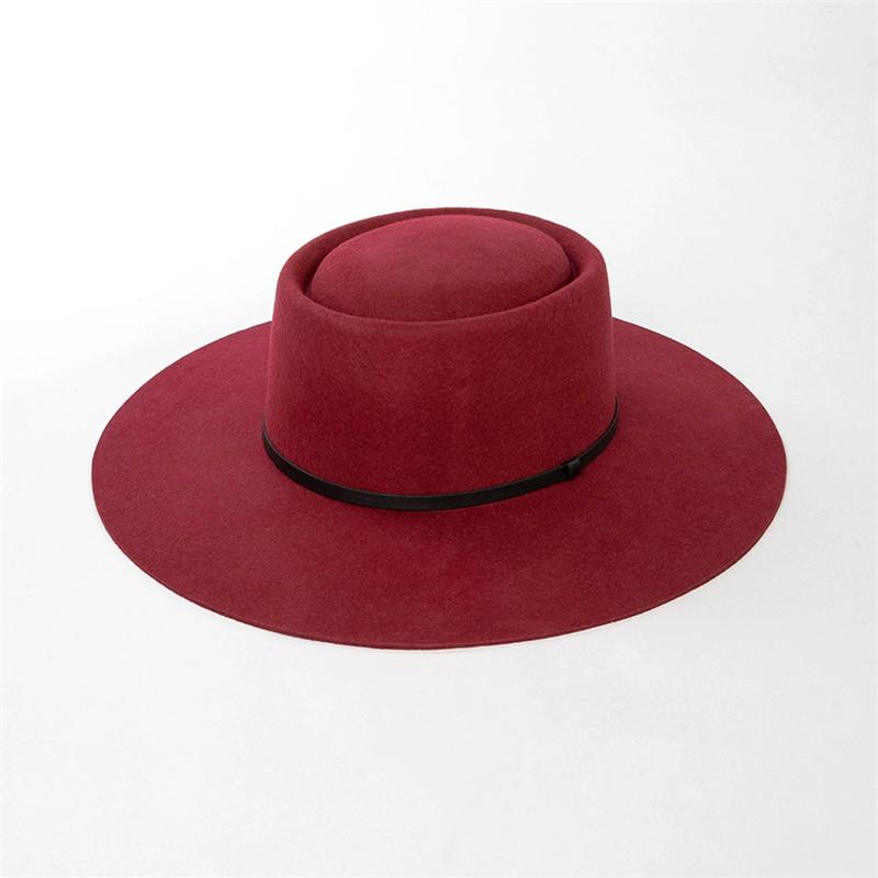 202602-HH2106B ins schick winterlicher Wollfilz 9,5cm Krempe PU-Gürtel Fedora Hut Kappe Herren Damen Freizeit Panama Jazzhut