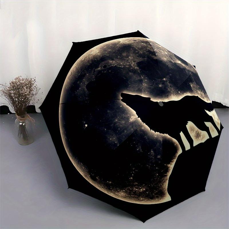 Wolf Howling At Moon Sticker Decal for Laptop Phone Tablet CaseUmbrella, Portable 3-Fold Compact Umbrella for Men & Women ES46