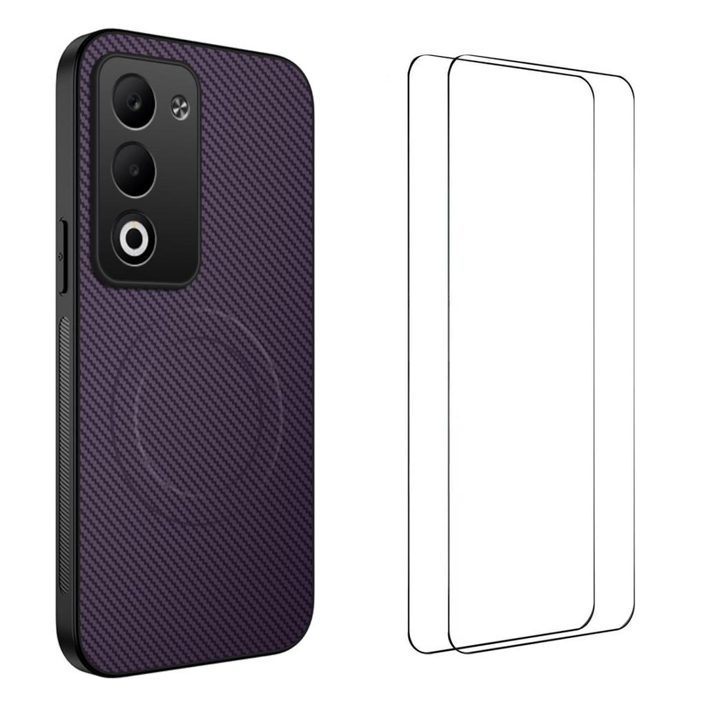 Dla Xiaomi Redmi 15 5G (Światowy) (169mm) Magnetyczne etui WANLONFENG Seria TQ1 Tekstura włókna węglowego PC TPU Pokrowiec na telefon z 2 szt. folii na ekran