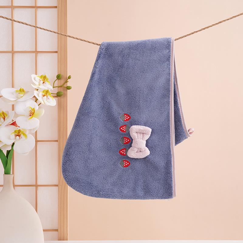 Strawberry Embroidered Bowknot Bath Towels - Coral Fleece Gift Set