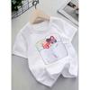 European sizes Cute And Comfortable Short-Sleeve T-Shirt Featuring a Cartoon Cat Pattern, Perfect for Children in Summer.